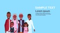 Multi-generation family standing together african american grandparents parents and children gathering concept blue