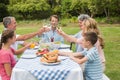 Multi generation family toasting each other at dinner outside Royalty Free Stock Photo