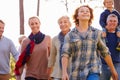 Multi-generation family walking in countryside, close up