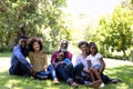 Multi-generation mixed race family enjoying their time at a garden Royalty Free Stock Photo