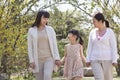 Multi-generational family, grandmother, mother, and daughter holding hands and going for a walk in the park in springtime Royalty Free Stock Photo