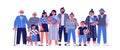 A multi-generational family together, young parents with children, grandparents and grandchildren on a white background