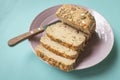 Multi-Grain Bread slice with knife on ceramic plate Royalty Free Stock Photo