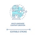 Multi-language content creation turquoise concept icon