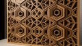 Multi-layered Geometric Wooden Wall with Hexagonal and Triangular Shapes Creating Depth and Shadow Play Royalty Free Stock Photo