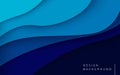 Multi layers blue color texture 3D papercut layers in gradient vector banner. Abstract paper cut art background design Royalty Free Stock Photo