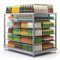 Multi-level retail shelf unit filled with a vast array of bottled beverages and liquids beverage display Royalty Free Stock Photo