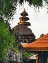 A multi-level rooftop of an ancient balinese hundu temple on Bali island in Indonesia