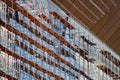 Multi-level scaffolding installed on the facade of the building. Royalty Free Stock Photo