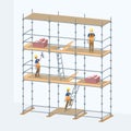 Multi-level scaffolding with workers on them