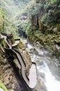 A multi level viewing platform next to a waterfall in Ecuador