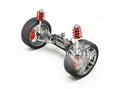 Multi link front car suspension, with brakes and wheels. Royalty Free Stock Photo