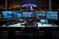 Multi monitor cybersecurity analyst workstation monitoring system with multiple screens Royalty Free Stock Photo