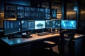 Multi monitor cybersecurity analyst workstation monitoring system with multiple screens Royalty Free Stock Photo