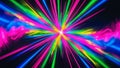 Multi-Neon Explosion: Centered energy, red and blue interference, and the symbolism of complex data flow. Royalty Free Stock Photo