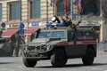 Multi-purpose armored car `Tiger-M` of the military police on the street of Moscow during the dress rehearsal of the Victory parad Royalty Free Stock Photo