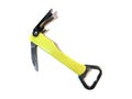 A multi purpose tool folding camping opener knife with yellow handle Royalty Free Stock Photo