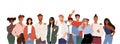 Multi racial group of people, concept work together, student friendship, happy modern men and women, flat cartoon vector Royalty Free Stock Photo