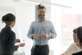 Multi racial people taking part at corporate training in boardroom Royalty Free Stock Photo