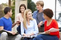 Multi racial student group sitting outdoors Royalty Free Stock Photo