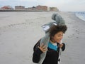 Multi Racial tween girl on beach by ocean Royalty Free Stock Photo