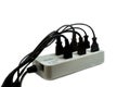 Multi socket with connected power Strip with a bunch of plugs Royalty Free Stock Photo