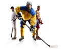 Multi sports collage ice hockey baseball boxing isolated on white Royalty Free Stock Photo