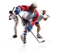 Multi sports collage ice hockey baseball tennisisolated on white