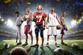 Multi sports proud players collage on grand arena Royalty Free Stock Photo