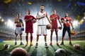 Multi sports proud players collage on grand arena Royalty Free Stock Photo