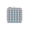 Multi storey building line icon concept. Multi storey building flat vector sign, symbol, illustration.