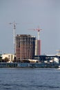 A multi-storey building under construction on the banks of the Dnieper