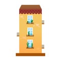 Multi-storey flat house illustration.City house with balconies and indoor flowers.Vector illustration