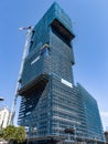 Multi-storey futuristic shopping center Eyes of Tirana under construction. Albania