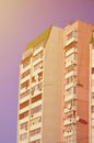 Multi-storey house with lots of windows, balconies and air conditioning. Detail photo of old skyscraper in Russia and Ukrain Royalty Free Stock Photo