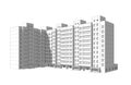 Multi-storey residential building rendered isolated on a white background with shadows. Sketch style Royalty Free Stock Photo