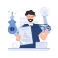 Multi-talented male profile flat illustration