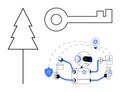 Multi-tasking Robot with Key, Tree, and Innovation Concepts Royalty Free Stock Photo
