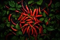 Multi-textured Chili peppers top view background. Generate Ai
