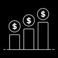 A multi tier savings icon with three bars and a dollar sign above each, representing savings goals, financial planning, and