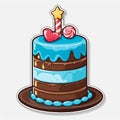cake with blue icing, candies and star on top for birthday party, on white background. Cute illustration.