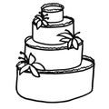 A multi-tiered festive cake decorated with cream and lilies. Col