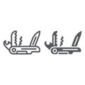 Multi tool line and glyph icon, camping and multifunction, pocket knife sign, vector graphics, a linear pattern on a Royalty Free Stock Photo