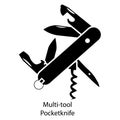 Multi-Tool Pocket Knife. Black eps vector isolated on a white background Royalty Free Stock Photo