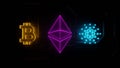 Multi trading coin neon light on business systems network.