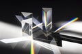 Multi triangular Prism dispersing sun beam splitting into a spectrum on white background Royalty Free Stock Photo