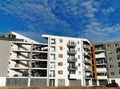 multi unit new modern condominium building elevation in Budapest, Hungary blue sky. Royalty Free Stock Photo