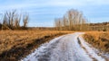 Multi-use trail in the Oleskiw natural area park in snowless winter, Edmonton, Alberta Royalty Free Stock Photo