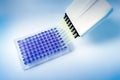 Multichannel pipette and microplate with 96 wells in the lab Royalty Free Stock Photo