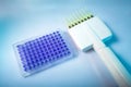 Multichannel pipette and microplate with 96 wells in the laboratory of Science research Royalty Free Stock Photo